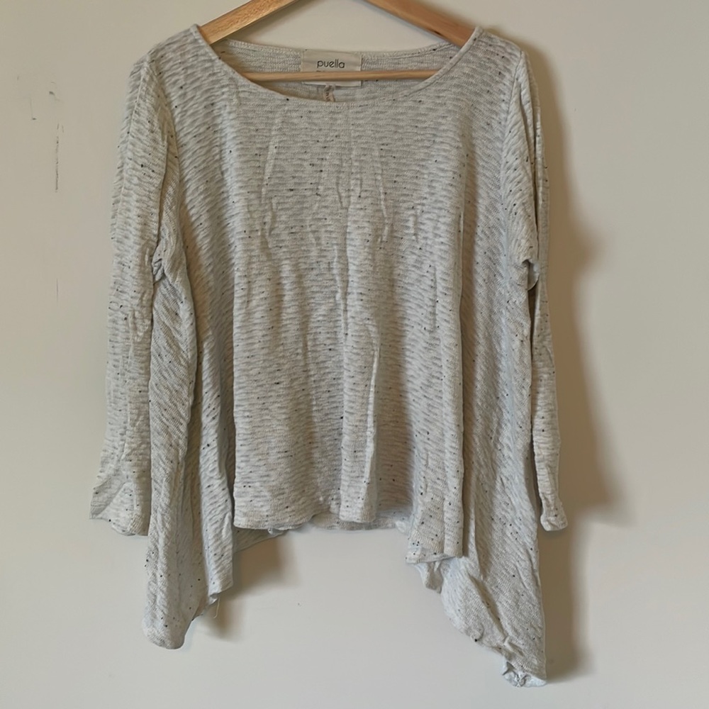 Anthropologie Sz Large Sweater Puella Pullover Cream Speckled Asymmetrical Hem